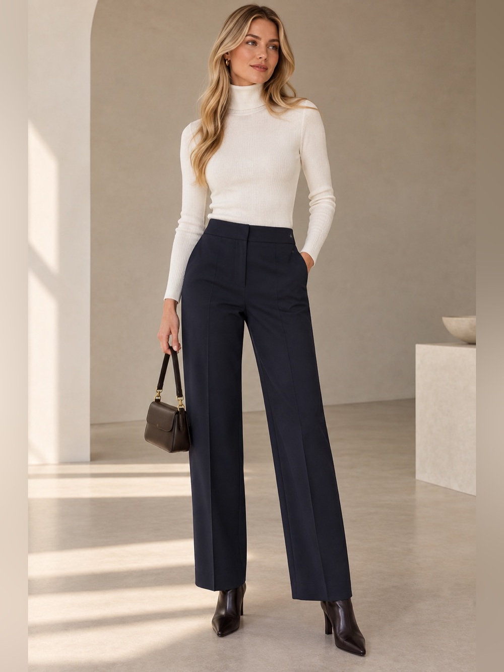 Max Mara Navy Blue Wool trousers 12 Italy 30” inseam buisness formal dress pants